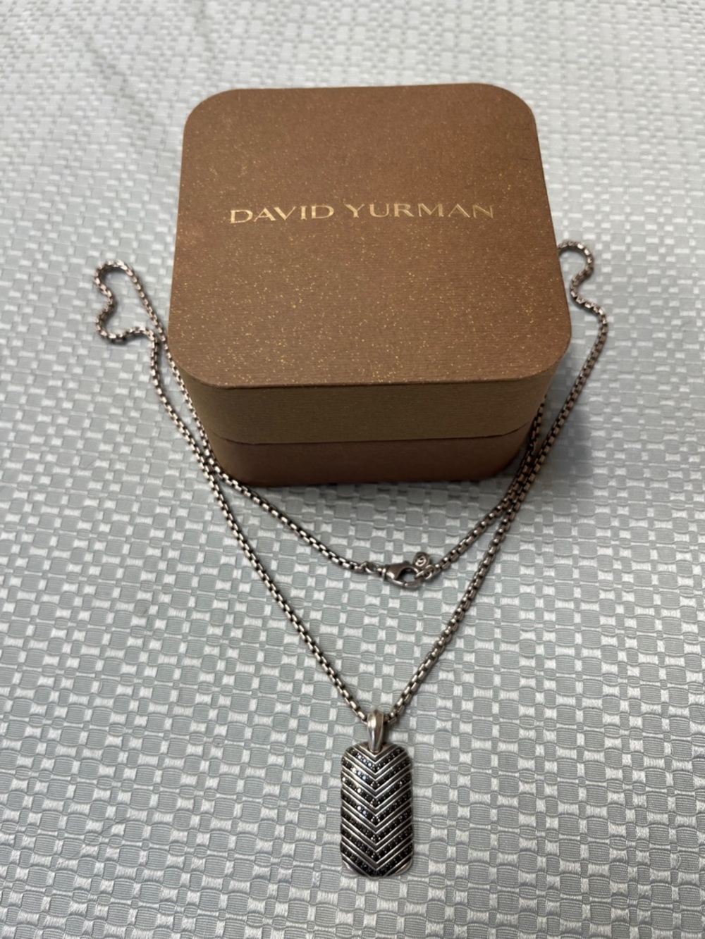 David Yurman Silver Chevron Dog Tag Necklace